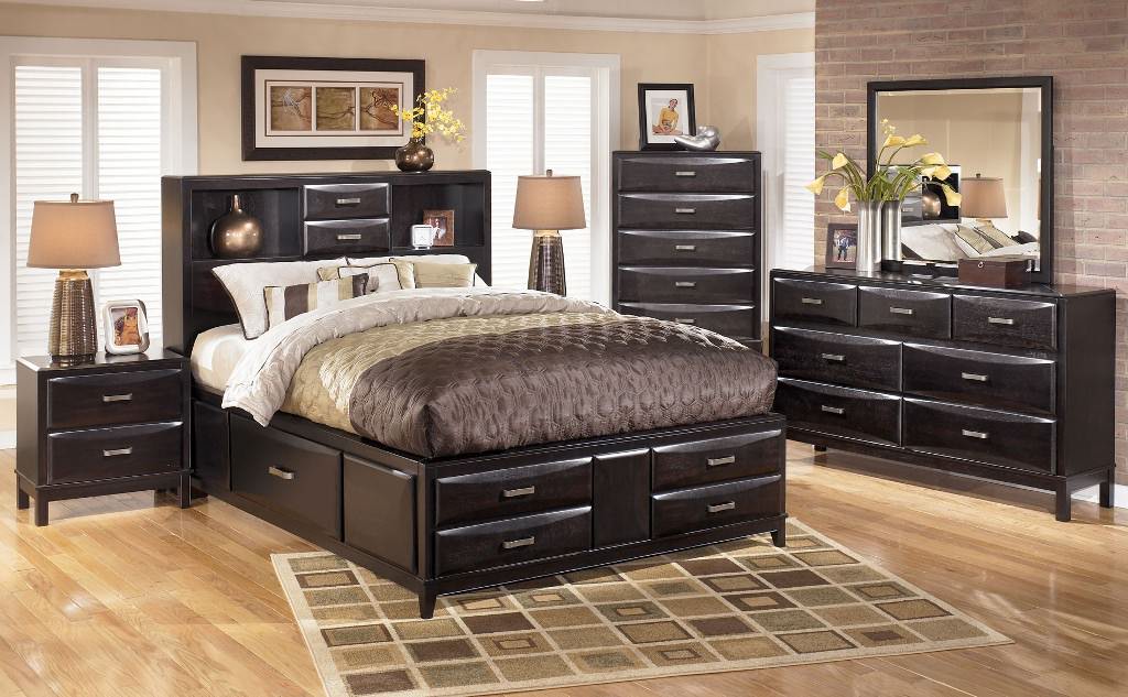 Image of: Bookcase Storage Beds Queen