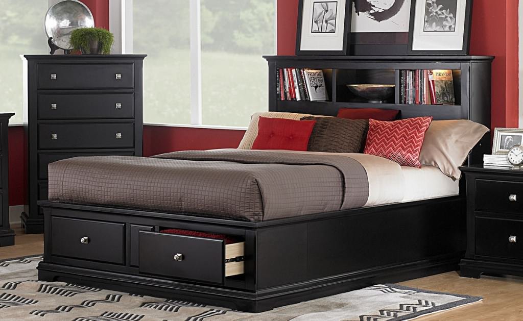 Image of: California King Platform Bed With Bookcase Headboard