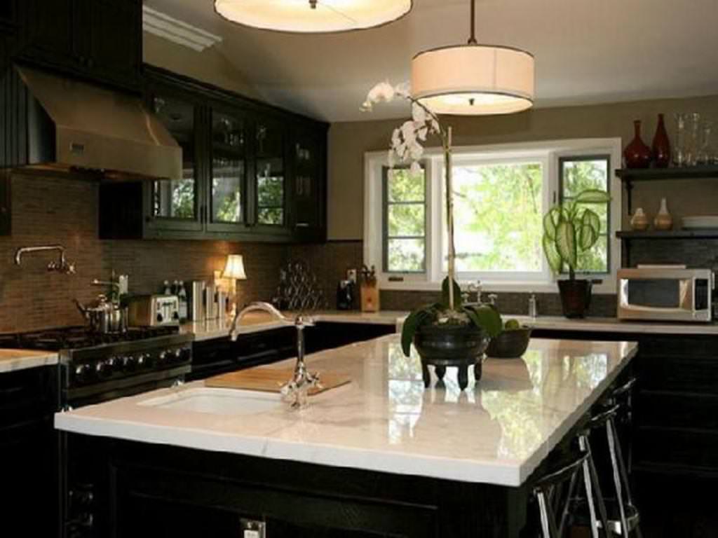 Image of: Dark Kitchen Cabinets Wall Color
