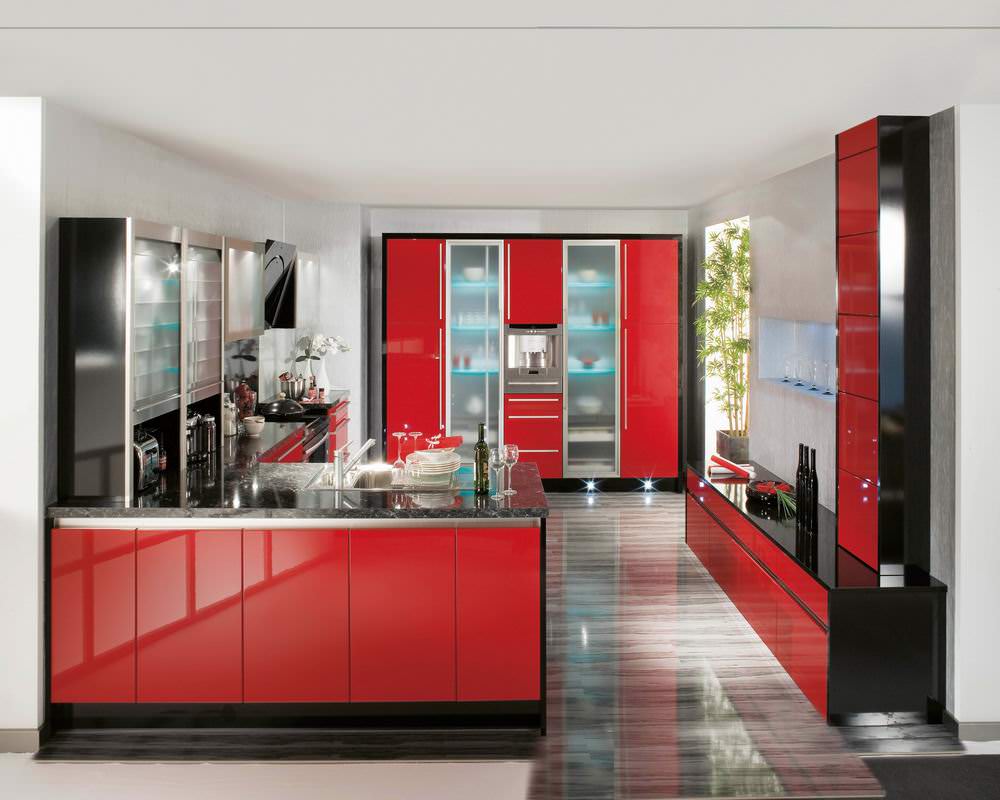 Image of: Red High Gloss Kitchen Cabinets