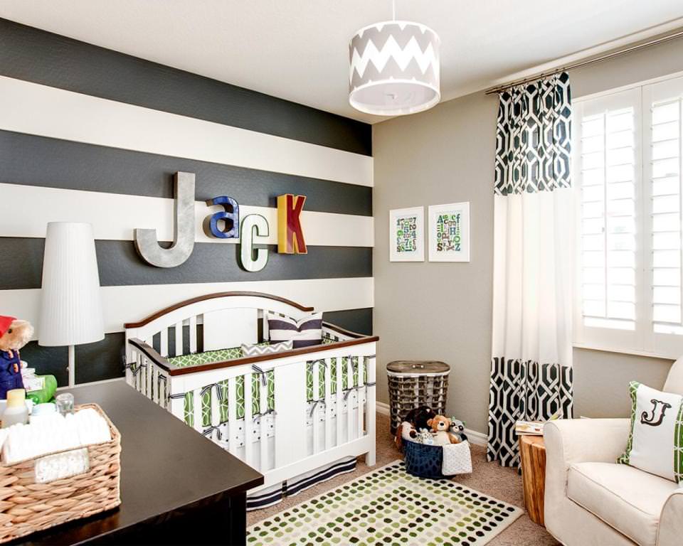 Image of: Striped Accent Wall In Nursery