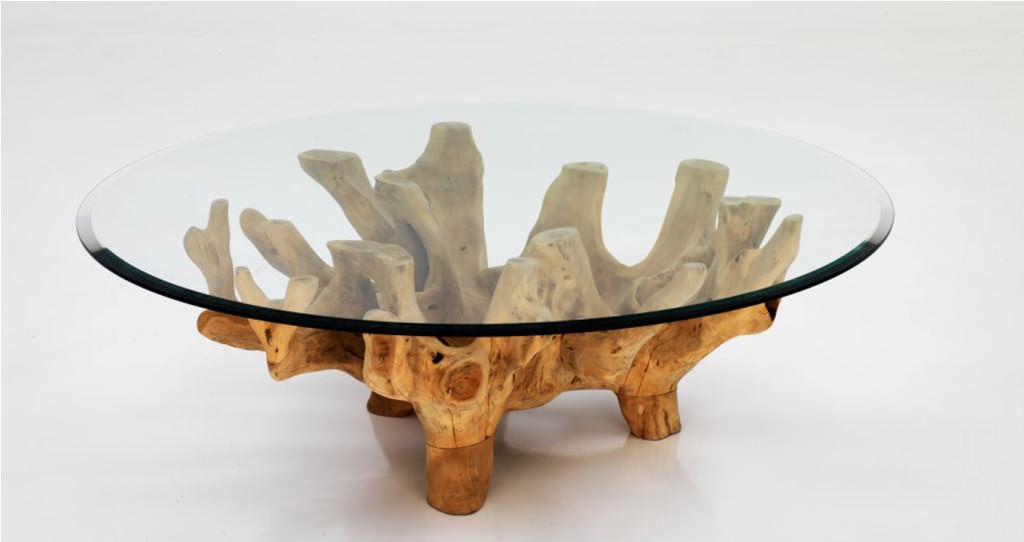 Image of: Teak Root Table With Glass Furniture
