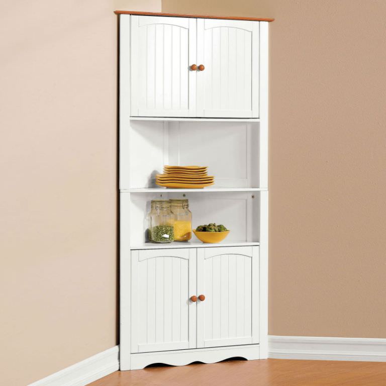 Image of: White Tall Corner Storage Cabinet