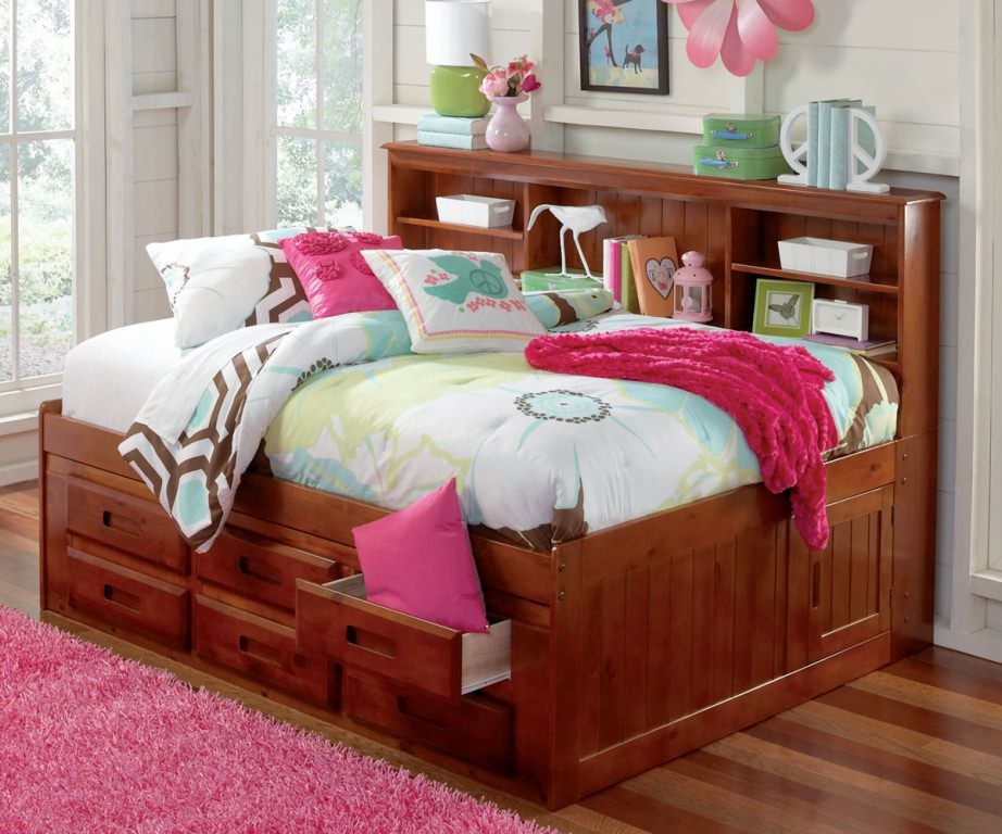 Image of: full size storage bed with bookcase headboard designs