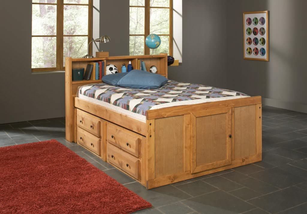 Image of: full size storage bed with bookcase headboard for kids bedrooms