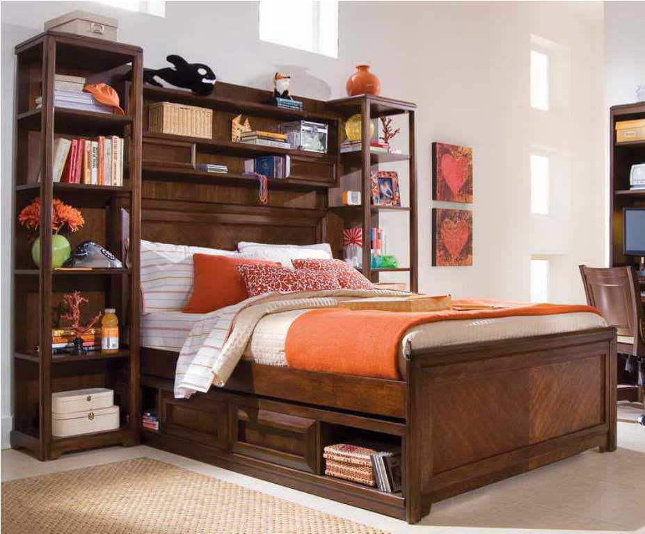 Image of: full size storage bed with bookcase headboard style