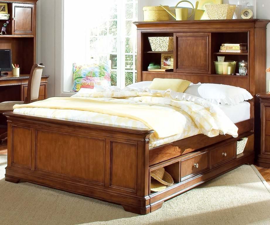 Image of: full size storage bed with bookcase headboard