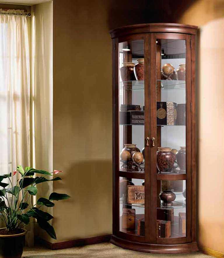 Image of: lighted corner curio cabinet cherry