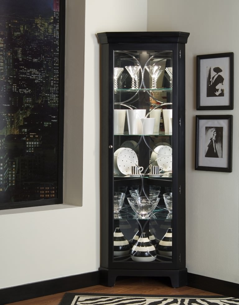 Image of: lighted corner curio cabinet design