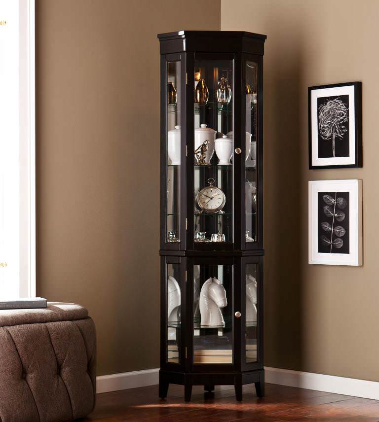 Image of: lighted corner curio cabinet style