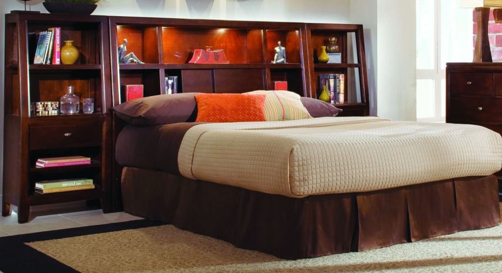 Image of: narrow full size storage bed with bookcase headboard