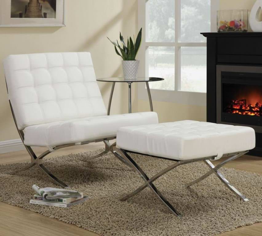 Image of: white leather accent chair with ottoman