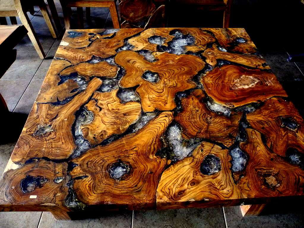 Image of: teak root table with resin