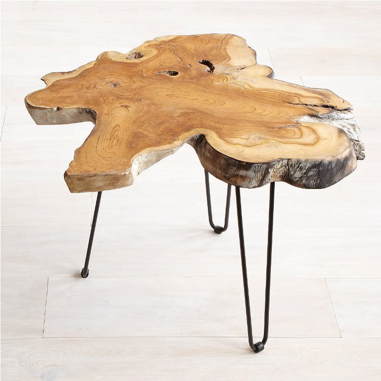 Image of: teak root table with stainless steel