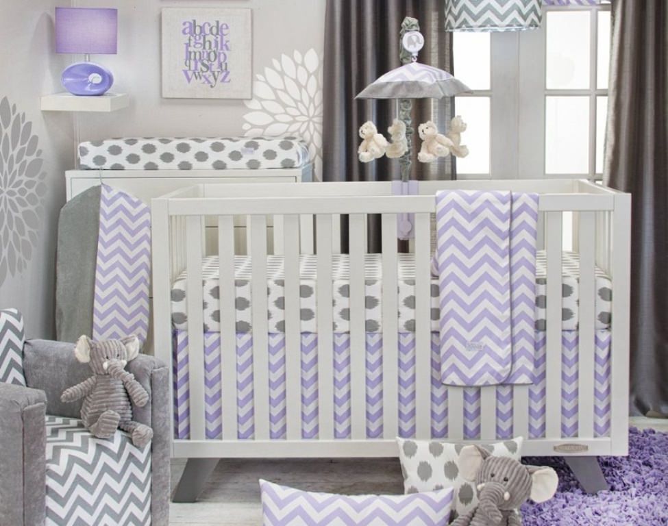 Image of: chevron purple baby bedding