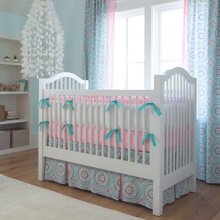 Image of: coral and aqua baby bedding crib