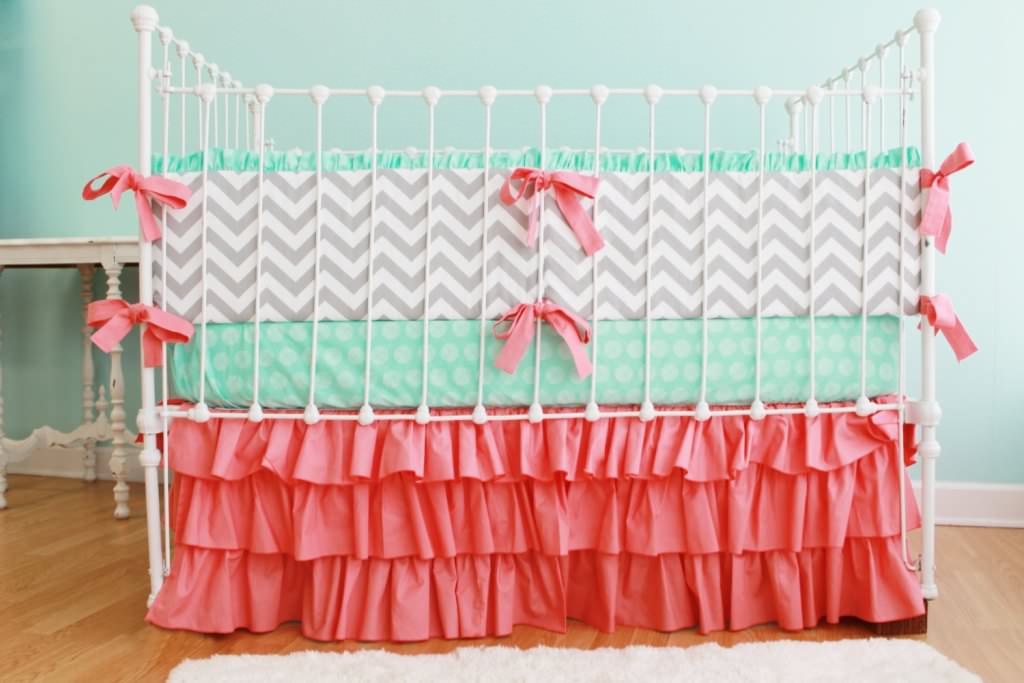 Image of: coral and aqua baby bedding design