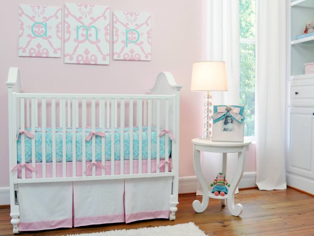 Image of: coral and aqua baby bedding