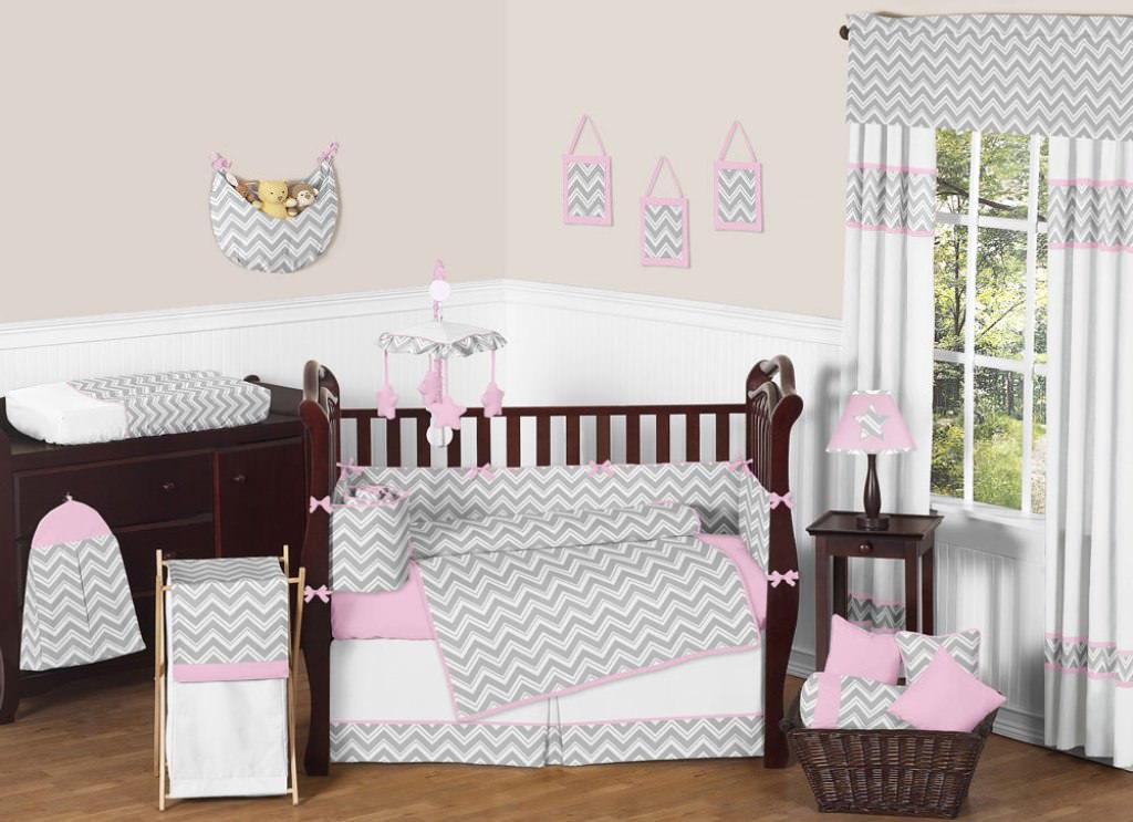Image of: grey and white chevron baby bedding design