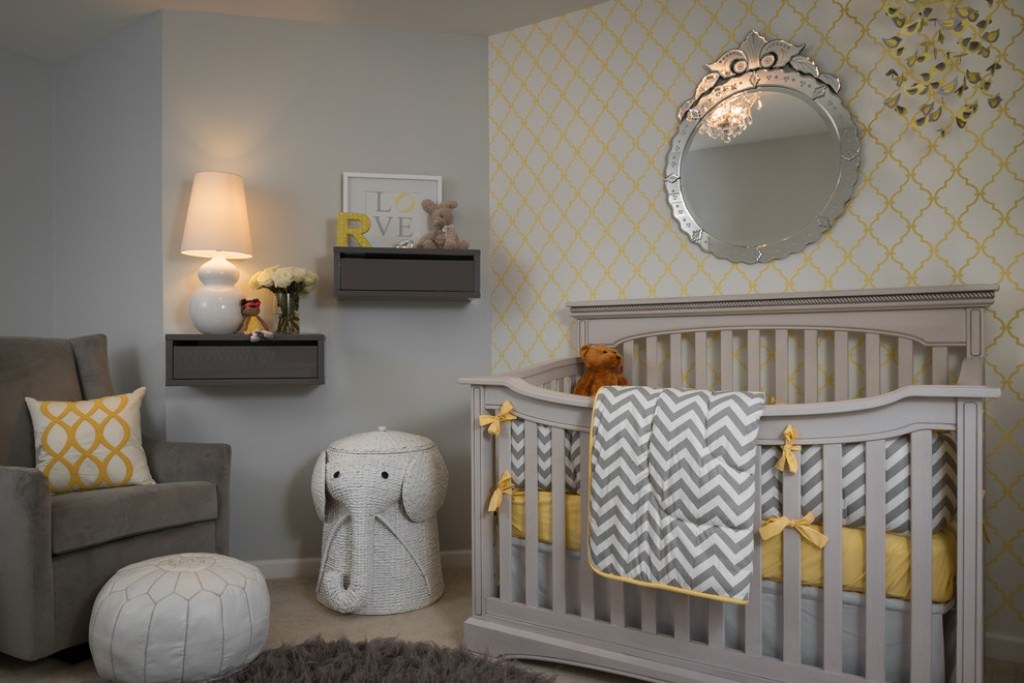 Image of: grey and white chevron baby bedding style