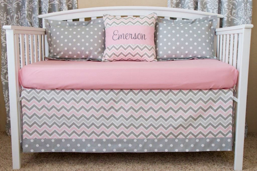 Image of: pink grey and white chevron baby bedding