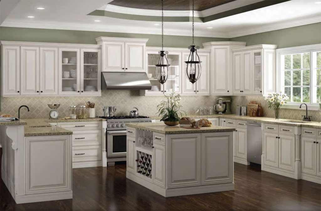 Image of: Antique White Kitchen Cabinets Design