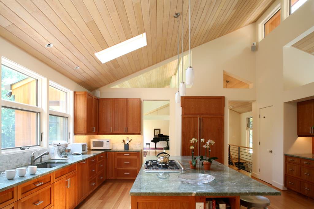 Image of: lighting for vaulted ceilings kitchen idea