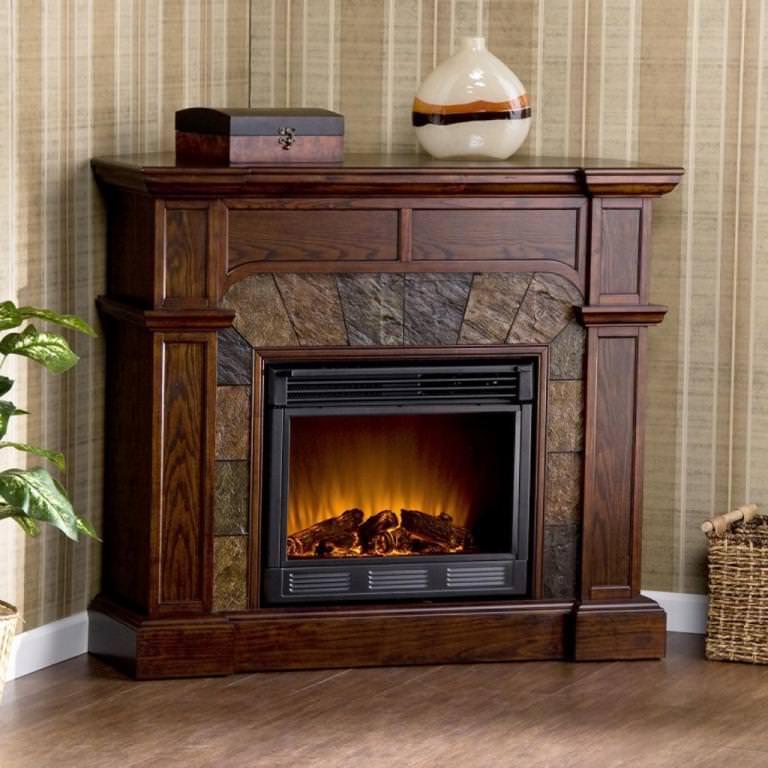Image of: oak corner electric fireplace