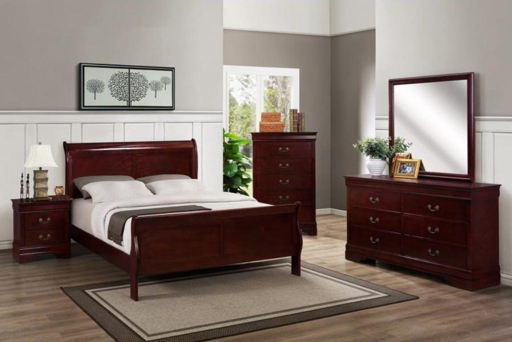 Image of: solid cherry sleigh bed queen
