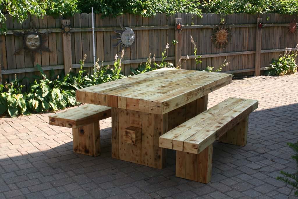 Image of: barn wood table with benches for outdoor