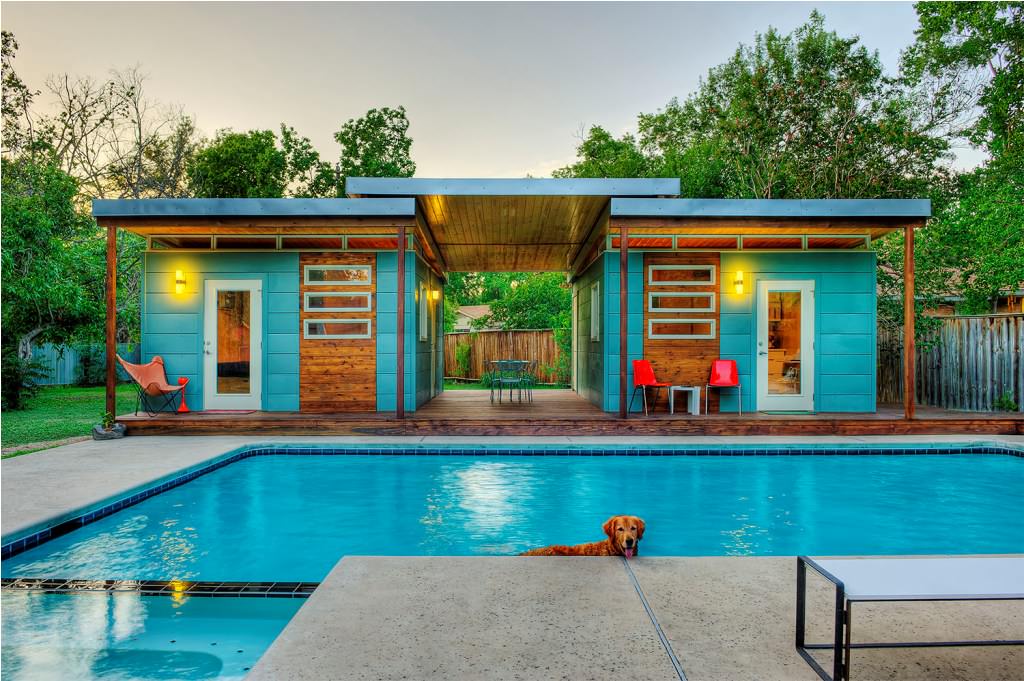 Image of: beautiful prefab tiny house with swimming pool