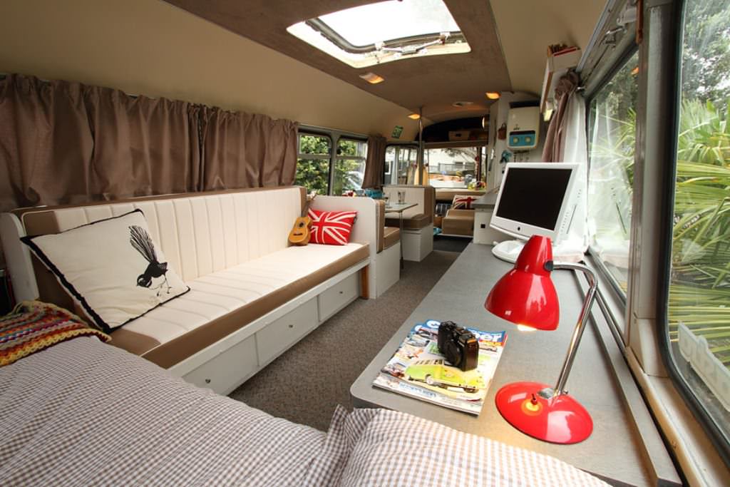 Image of: elegant school bus tiny house interior view