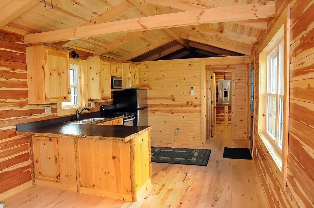 Image of: log cabin tiny house interior view