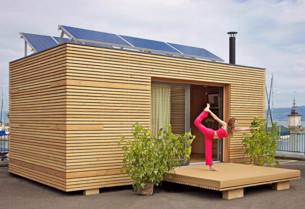 Image of: prefab tiny house kit in hickory wood materials