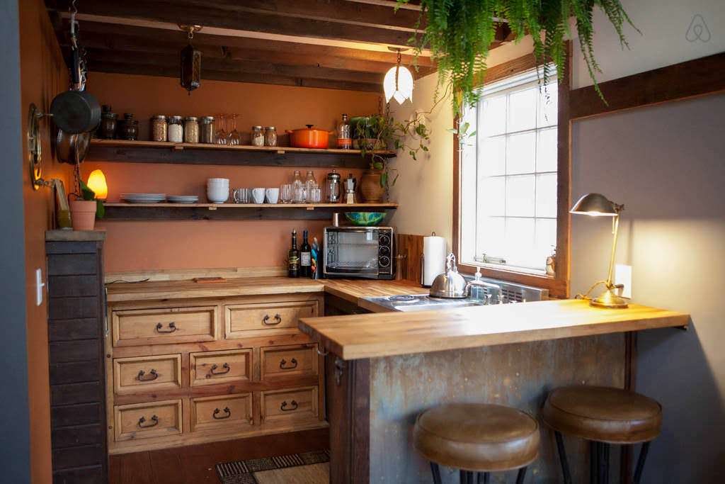 rustic tiny house kitchen