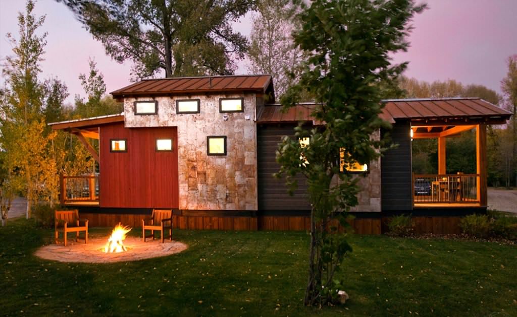 Image of: caboose tiny house with landscape idea