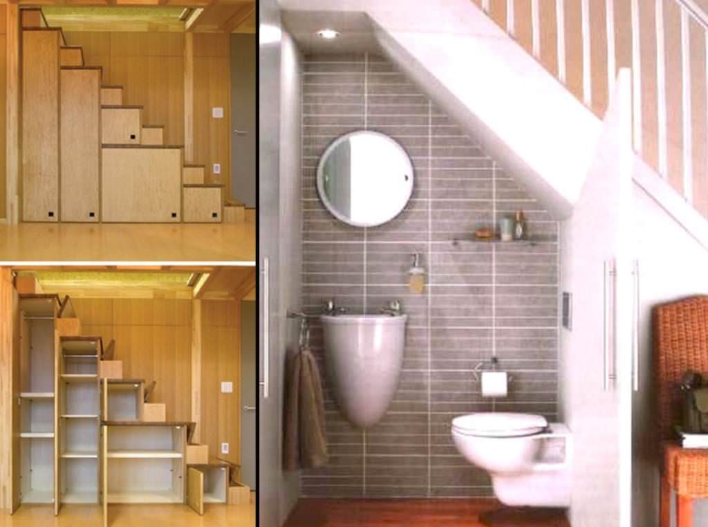 Image of: tiny house bathroom under stair idea
