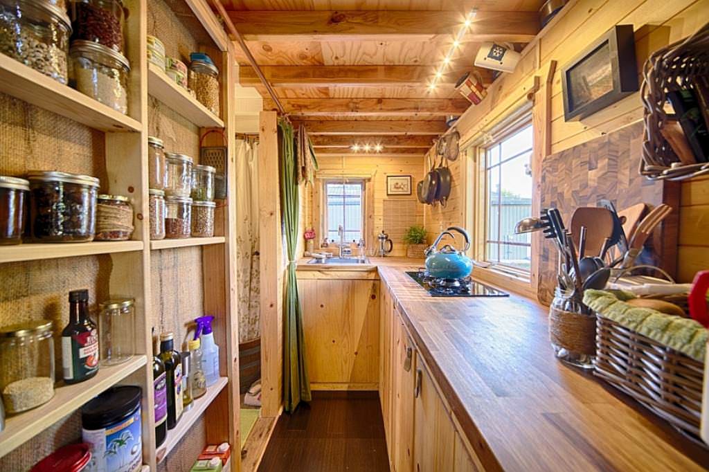 Image of: tiny house kitchen ideas with shelving unit