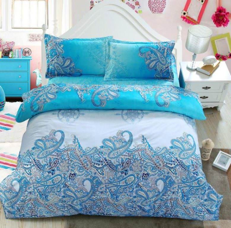 Turquoise And Ice Blue Paisley Bedding