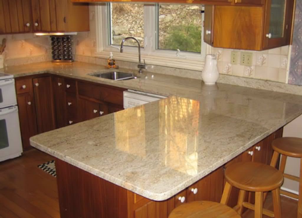 Image of: colonial cream granite with dark cabinets