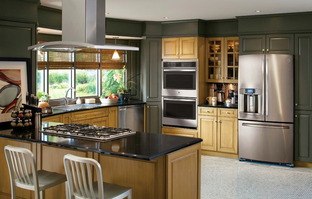Image of: cream colored kitchen cabinets with stainless steel appliances