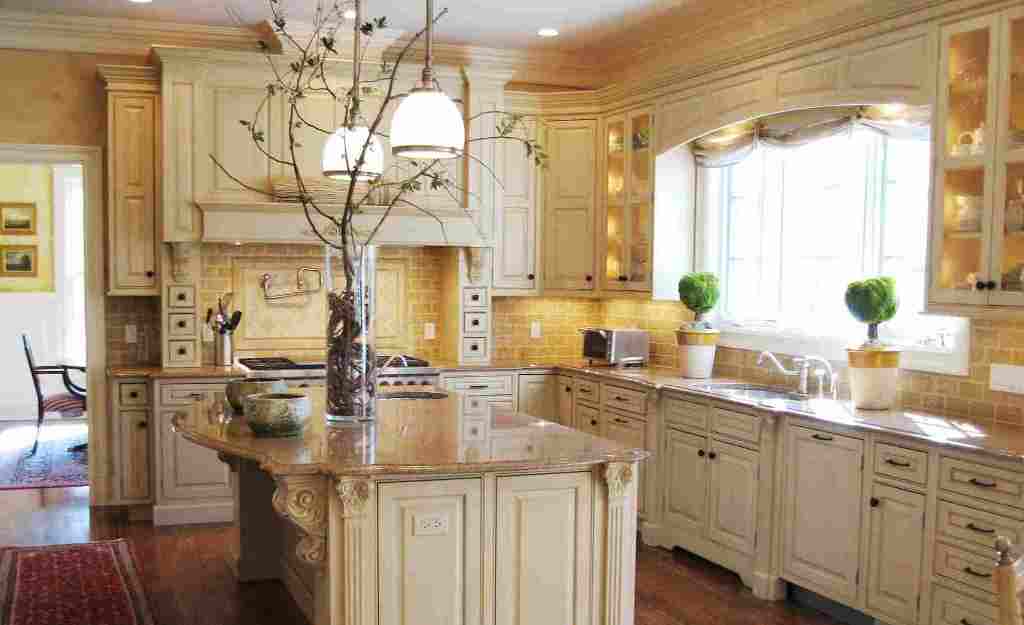 Image of: distressed cream kitchen cabinets
